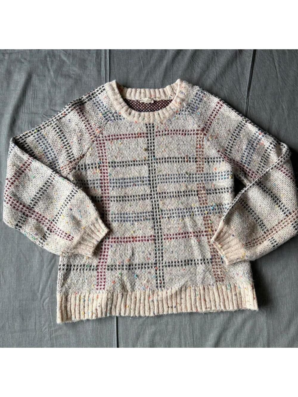 Hem & Thread Womens Size M Cream & Multicolored Crew Neck Long Sleeve Sweater